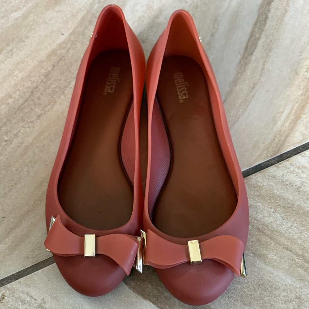 Melissa Women's Red Flats with Bow Accent
